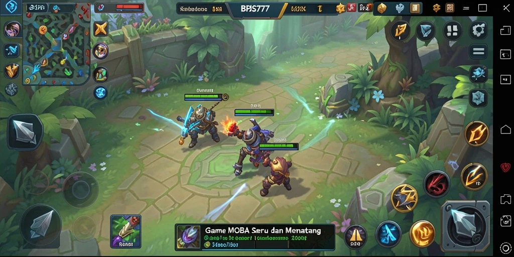 Gameplay seru BPJS777 dengan pertarungan antar karakter MOBA.