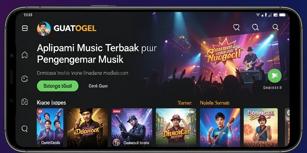 Screenshot GUATOGEL menampilkan antarmuka aplikasi musik yang menarik.