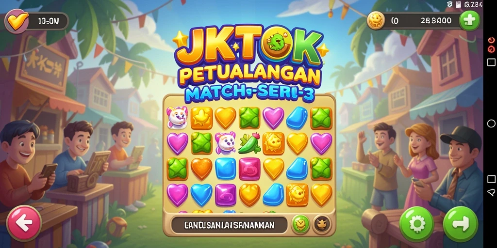 Tampilan gameplay seru di JKTOK dengan elemen match-3 yang menantang.