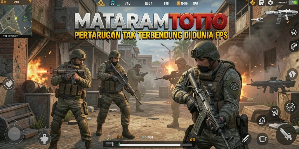 Screenshot gameplay <strong>MATARAMTOTO</strong> yang mendebarkan, menunjukkan aksi tembak-menembak di medan perang.